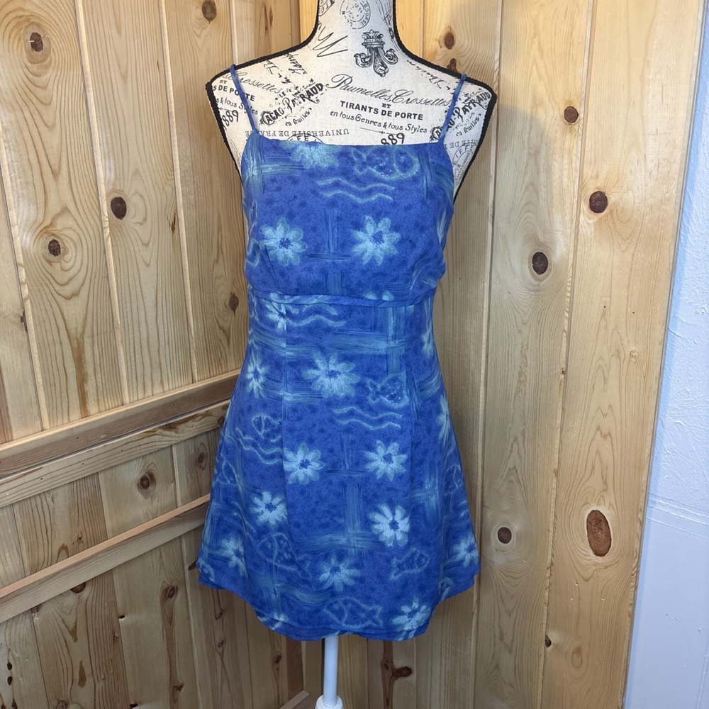 VTG City Triangles Dress Small Blue Iridescent 90s Y2K Fairy Goth Ethereal